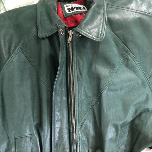Vintage Pelle Cuir Green Leather Moto Bomber Jacket - Picture 7 of 8